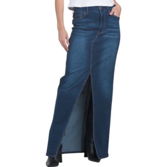 1822 DENIM Ziggy Front Slit Maxi Denim Skirt - Picture 1 of 2